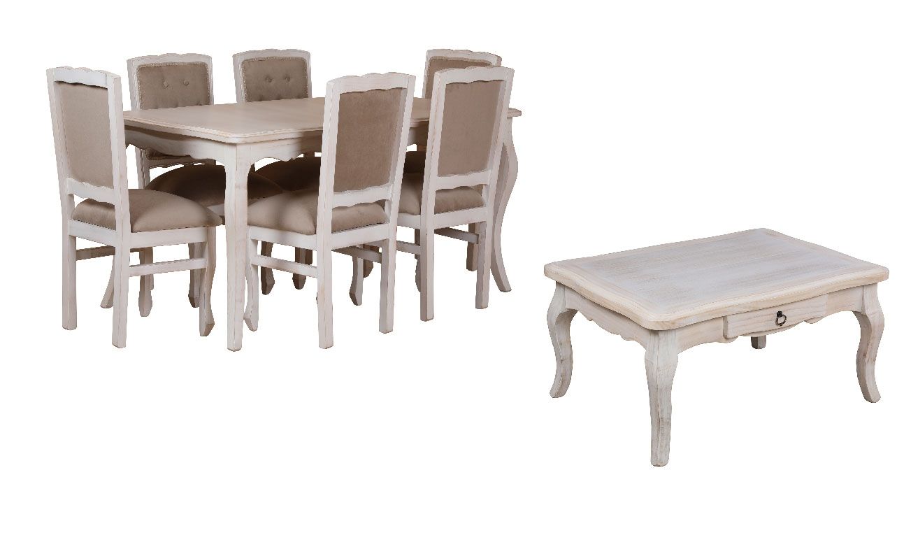 Combo Comedor 90x160 Respaldo Tapizado beige Mesa de Centro