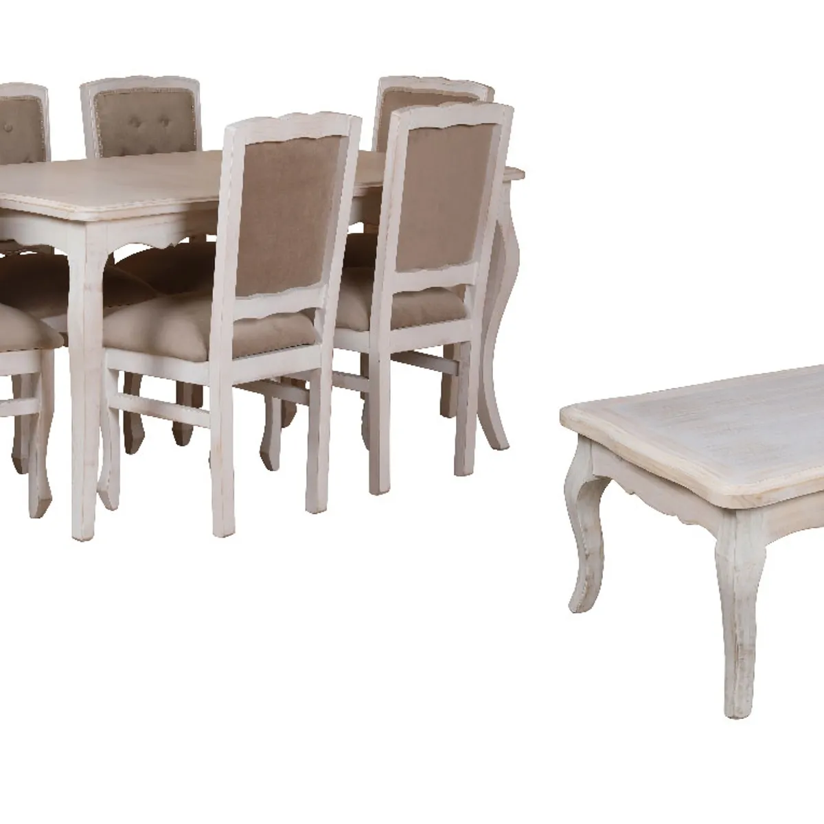 MUEBLES NATIVA - Combo Comedor 90x160 Respaldo Tapizado beige  Mesa de Centro