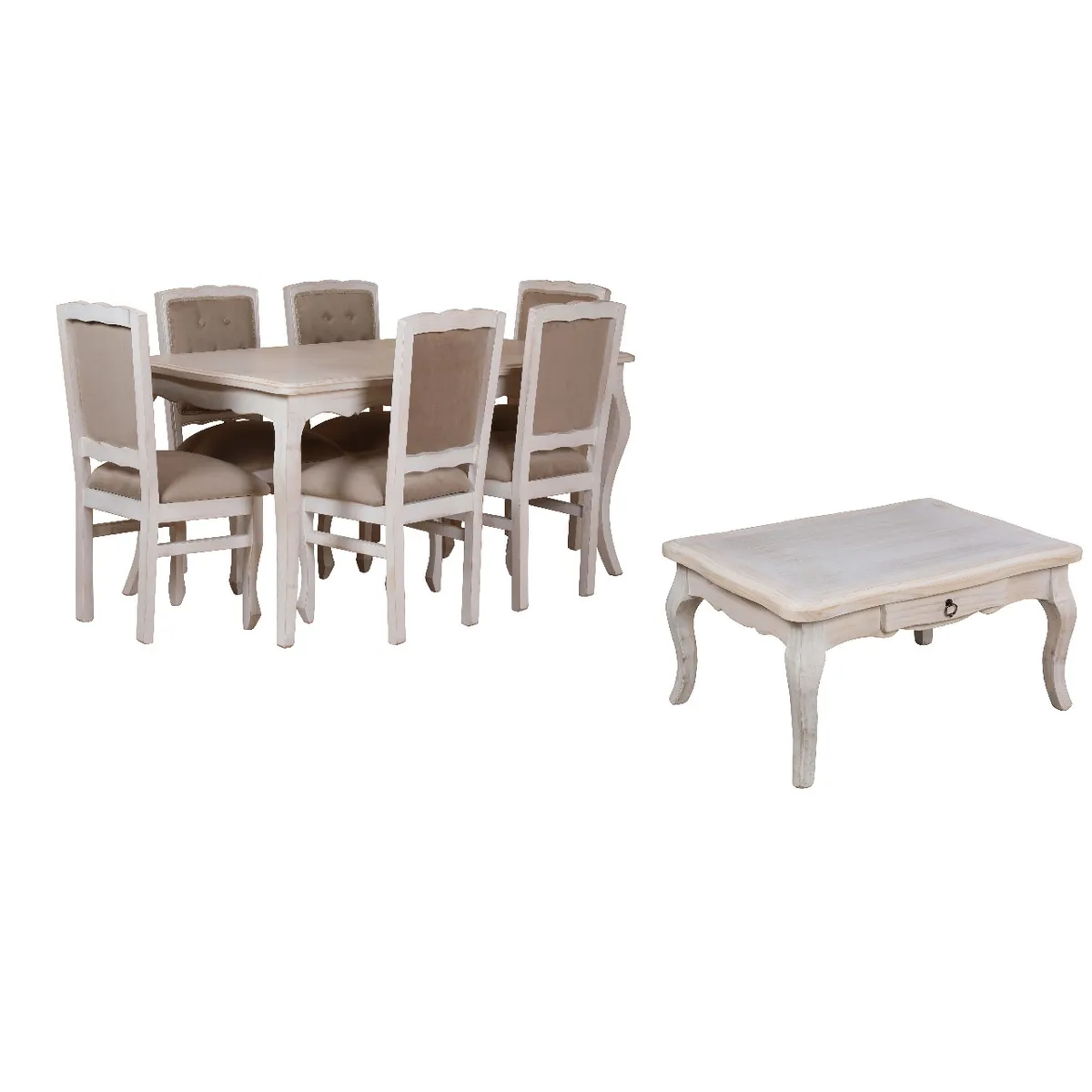MUEBLES NATIVA - Combo Comedor 90x160 Respaldo Tapizado beige  Mesa de Centro