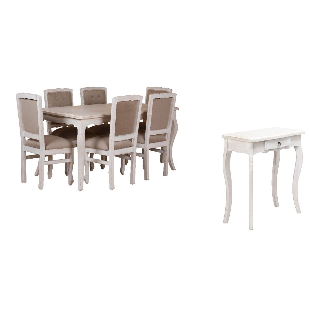MUEBLES NATIVA - Combo Comedor 90x160 Respaldo Tapizado beige  Mesa de Arrimo