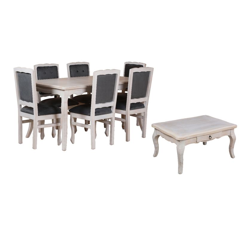 MUEBLES NATIVA - Combo Comedor 90x160 Respaldo Tapizado gris  Mesa de Centro