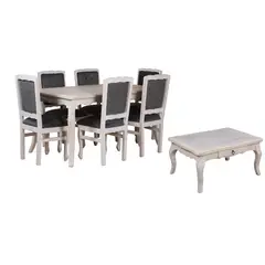 MUEBLES NATIVA - Combo Comedor 90x160 Respaldo Tapizado gris Mesa de Centro