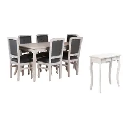 MUEBLES NATIVA - Combo Comedor 90x160 Respaldo Tapizado gris Mesa de Arrimo