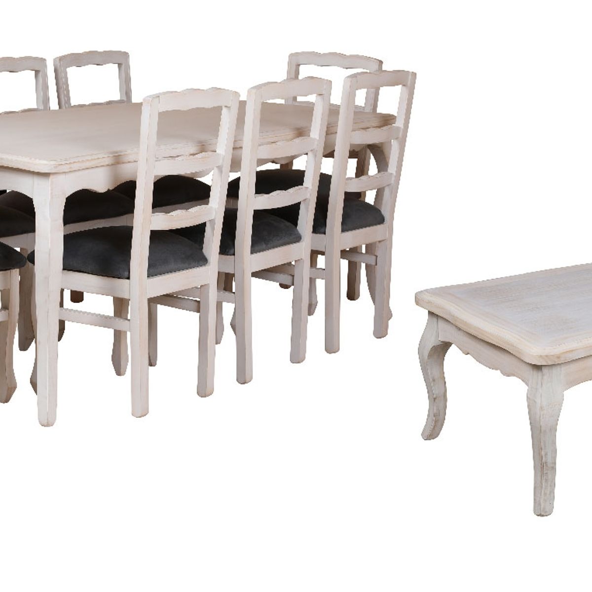 MUEBLES NATIVA - Combo Comedor 100x200 Tapizado gris  Mesa de centro