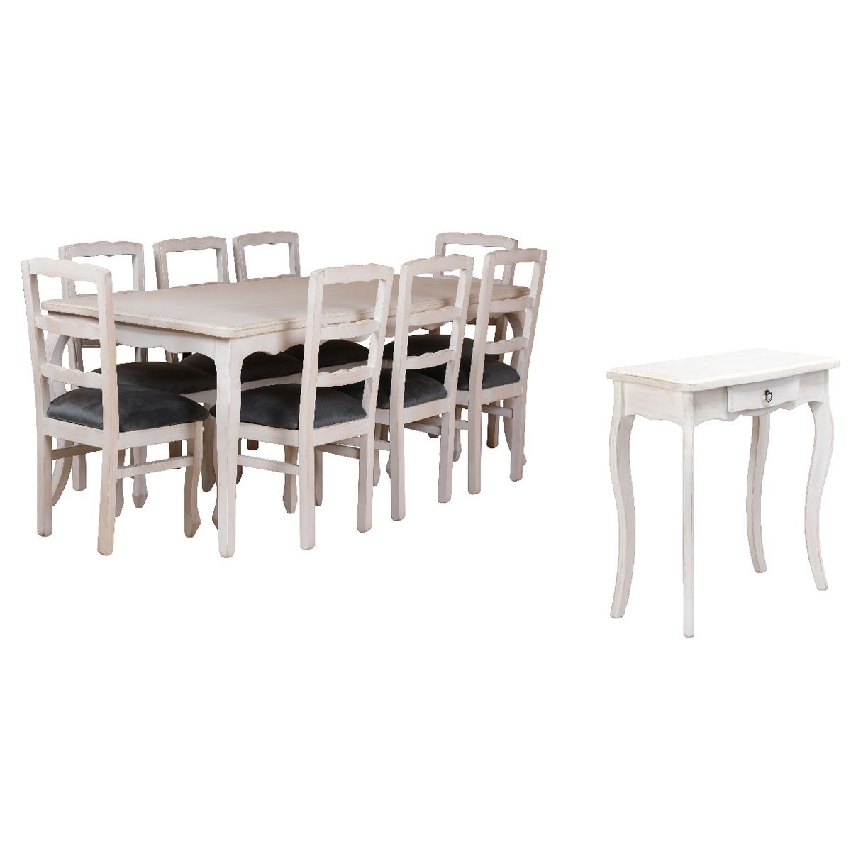 MUEBLES NATIVA - Combo Comedor 100x200 Tapizado gris  Mesa de arrimo