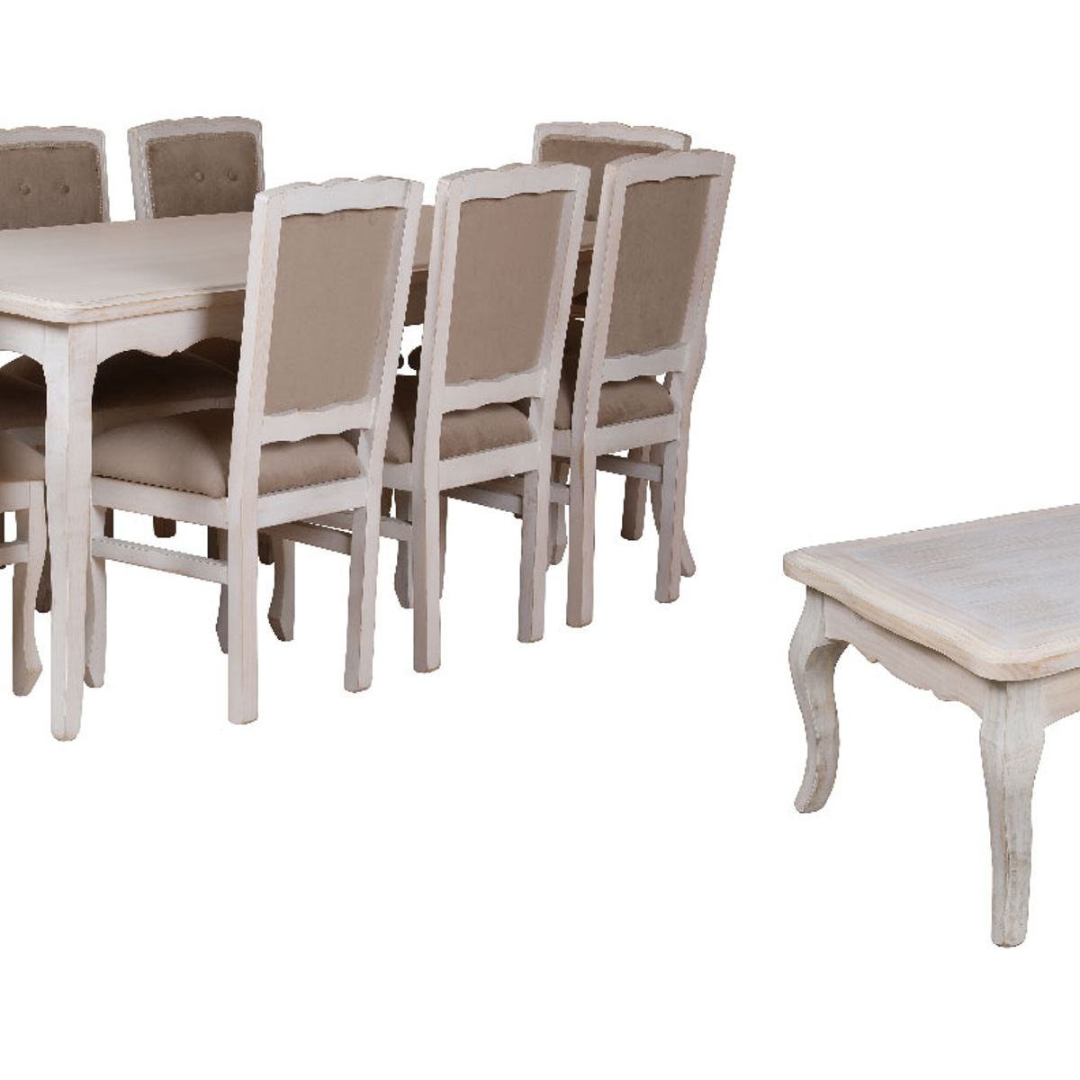 MUEBLES NATIVA - Combo Comedor 100x200 Respaldo Tapizado beige  Mesa de centro
