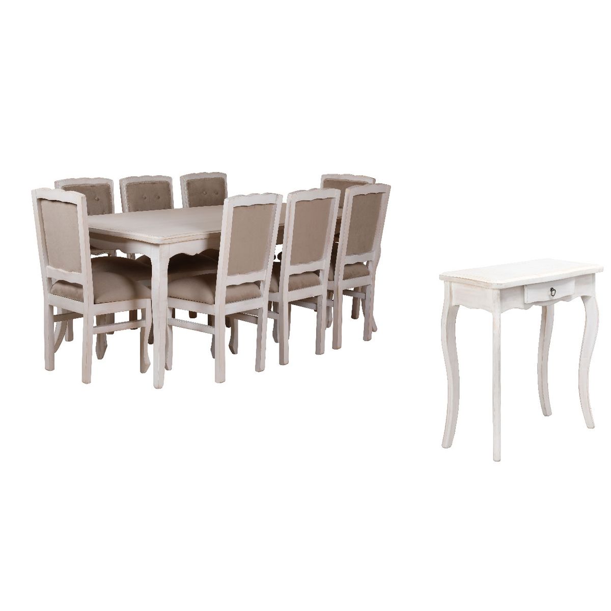 MUEBLES NATIVA - Combo Comedor 100x200 Respaldo Tapizado beige  Mesa de arrimo
