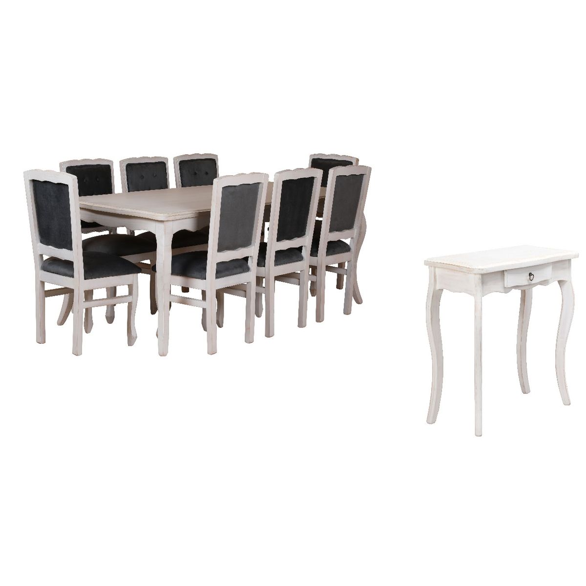 MUEBLES NATIVA - Combo Comedor 100x200 Respaldo Tapizado gris  Mesa de arrimo