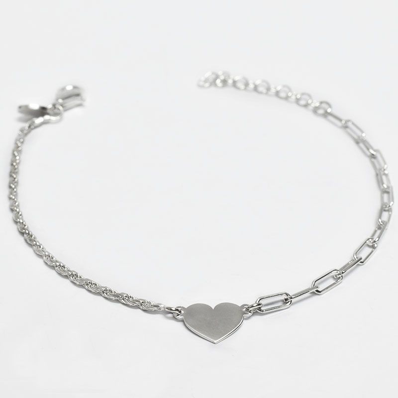 ROSETT - Pulsera mitad tourbillón mitad limada con corazón Plata 925