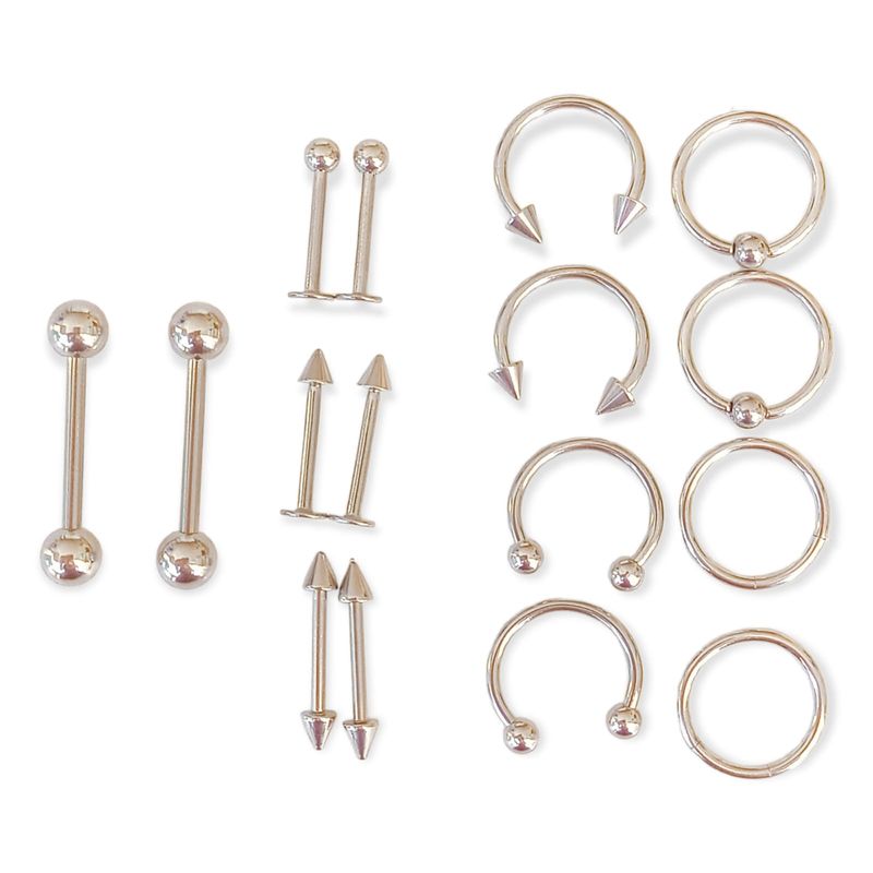 ELBAULDEJUMA - Pack 16 Piercing Plateado Set Tragus Septum Industrial Nostril Helix