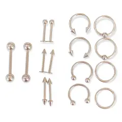 ELBAULDEJUMA - Pack 16 Piercing Plateado Set Tragus Septum Industrial Nostril Helix