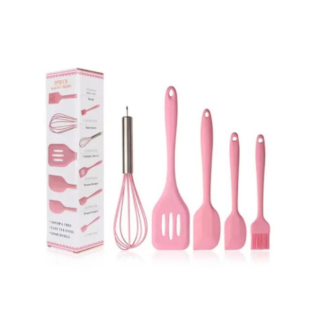 GENERICO - Set de 5 Utensilios De Cocina De Silicona Reposteria Rosado