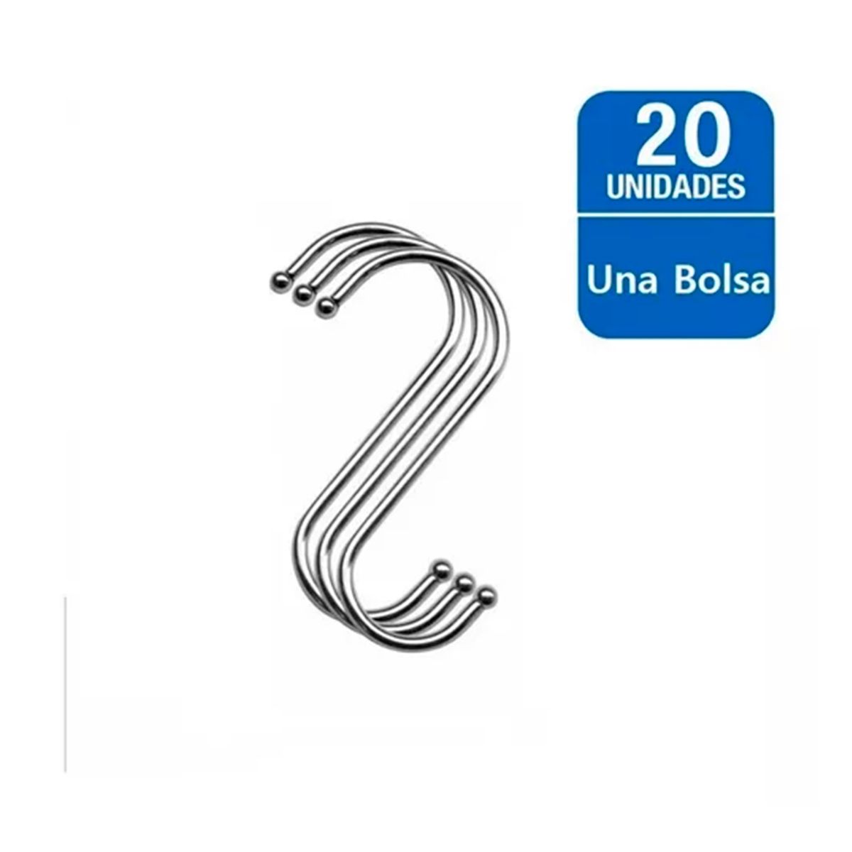 GENERICO - Set 20 Colgadores Forma S Acero Inoxidable Mediano