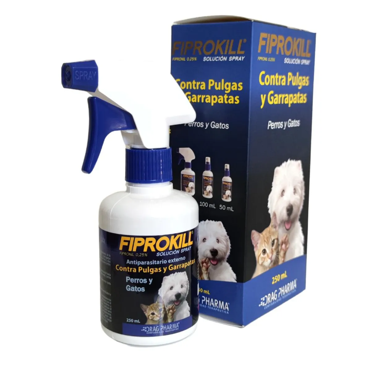 Dragpharma - Fiprokill Spray Anti Pulgas/garrapatas 250 Ml Gatos Y Perro