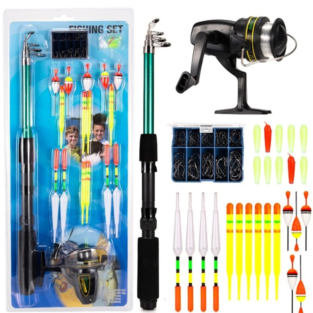 GENERICO - Set De Pesca Con Accesorios Cebos Anzuelos Y Caña Carrete