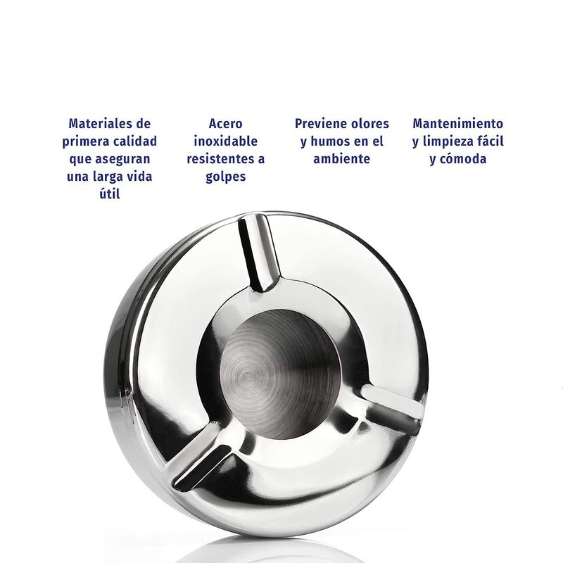 GENERICO - 3 x Cenicero De Acero Inoxidable con Tapa 11cm