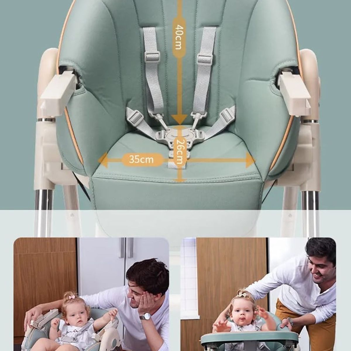 LUBABYCAS - Silla De Comer Reclinable Y Plegable Crema Lubabycas