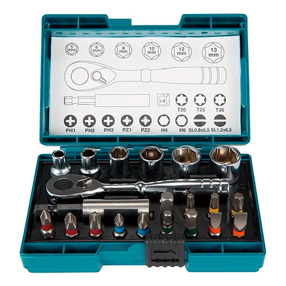 MAKITA - Juego De Dados 1/4 + Puntas Makita 21 Piezas B-54081