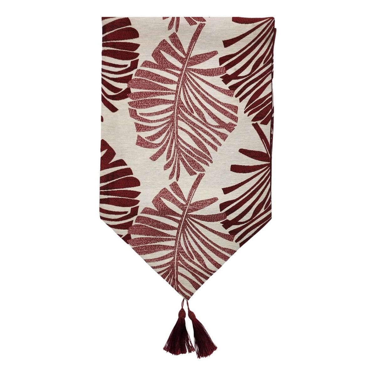 GENERICO - Camino De Mesa Beige Con Hojas Rojas Grandes Decoracion