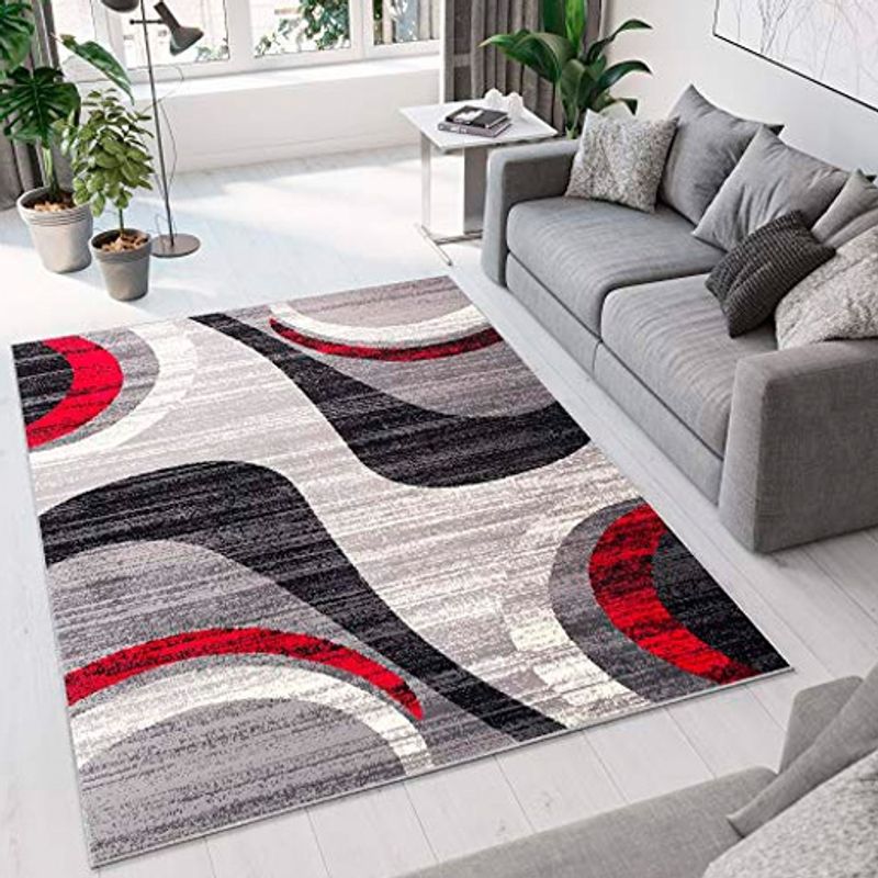GENERICO - ALFOMBRA 160x200 CON DISEÑO DECORATIVO ONDAS TONO ROJOS Y GRISES MARIA