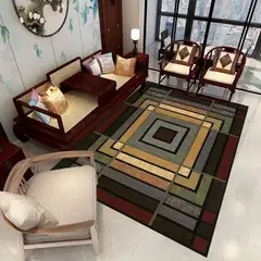 GENERICO - ALFOMBRA PARA LIVING 160x200 CON DISEÑO DECORATIVO VERDE GEOMETRICO MARIA