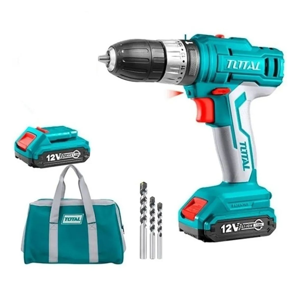 TOTAL TOOLS - Taladro Atornillador Impacto Inalambrico 10mm 12v 2 baterias