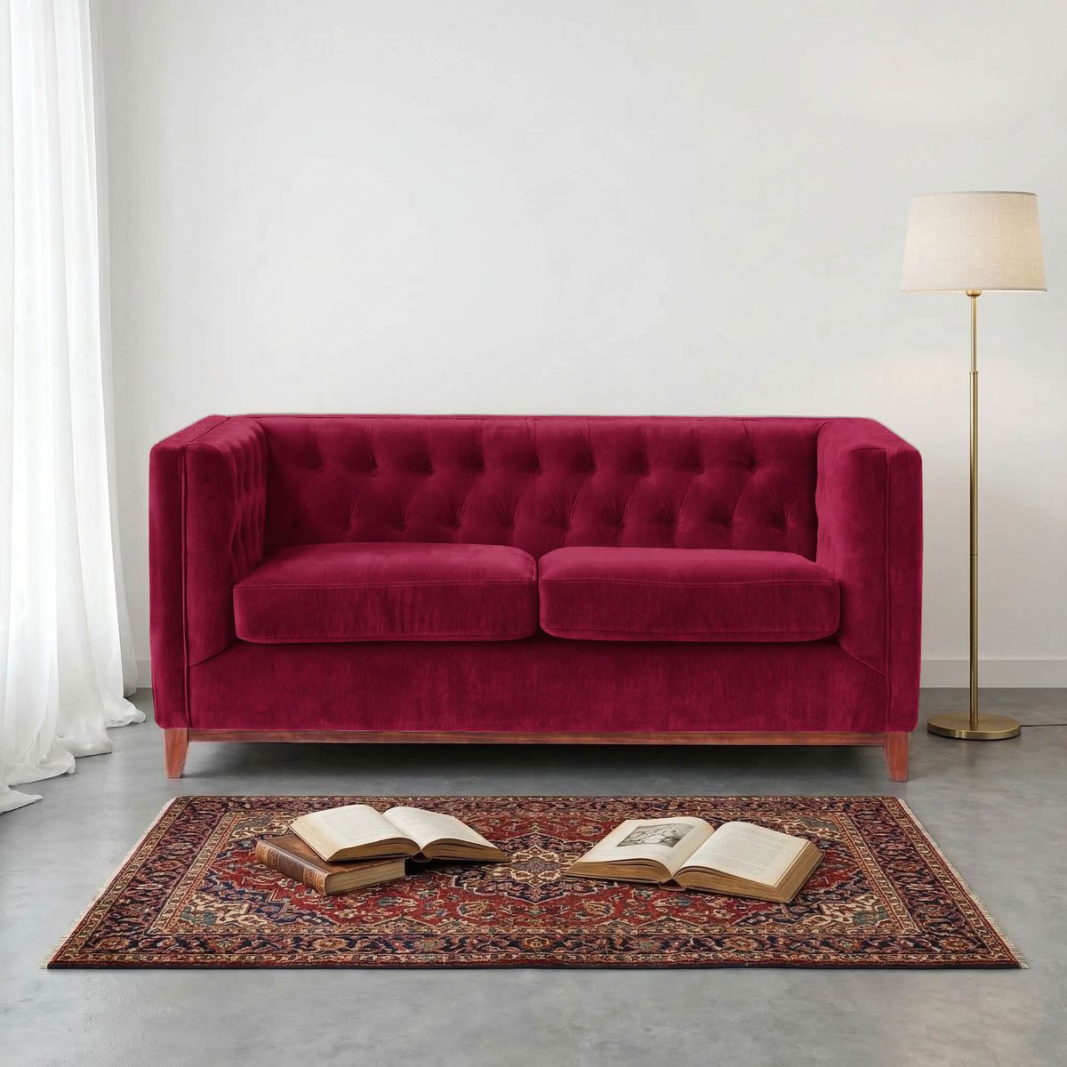 LATAM HOME - Sofa Roma 2 Cuerpos Capitoné Tela Velvet Burdeo