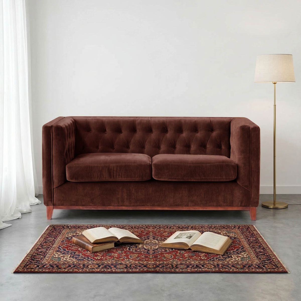 LATAM HOME - Sofa Roma 2 Cuerpos Capitoné Tela Velvet Chocolate