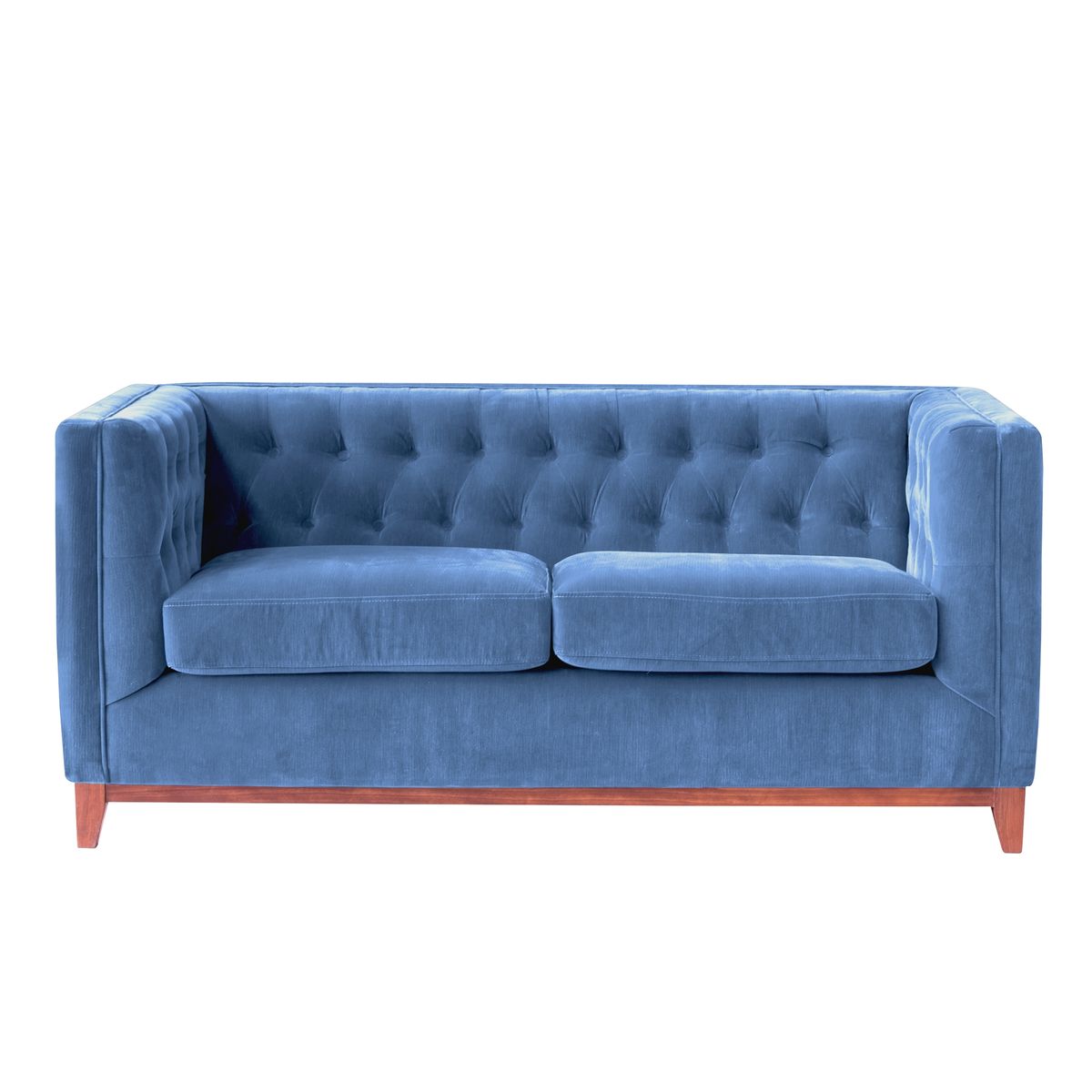 LATAM HOME - Sofa Roma 2 Cuerpos Capitoné Tela Velvet Azul Petroleo