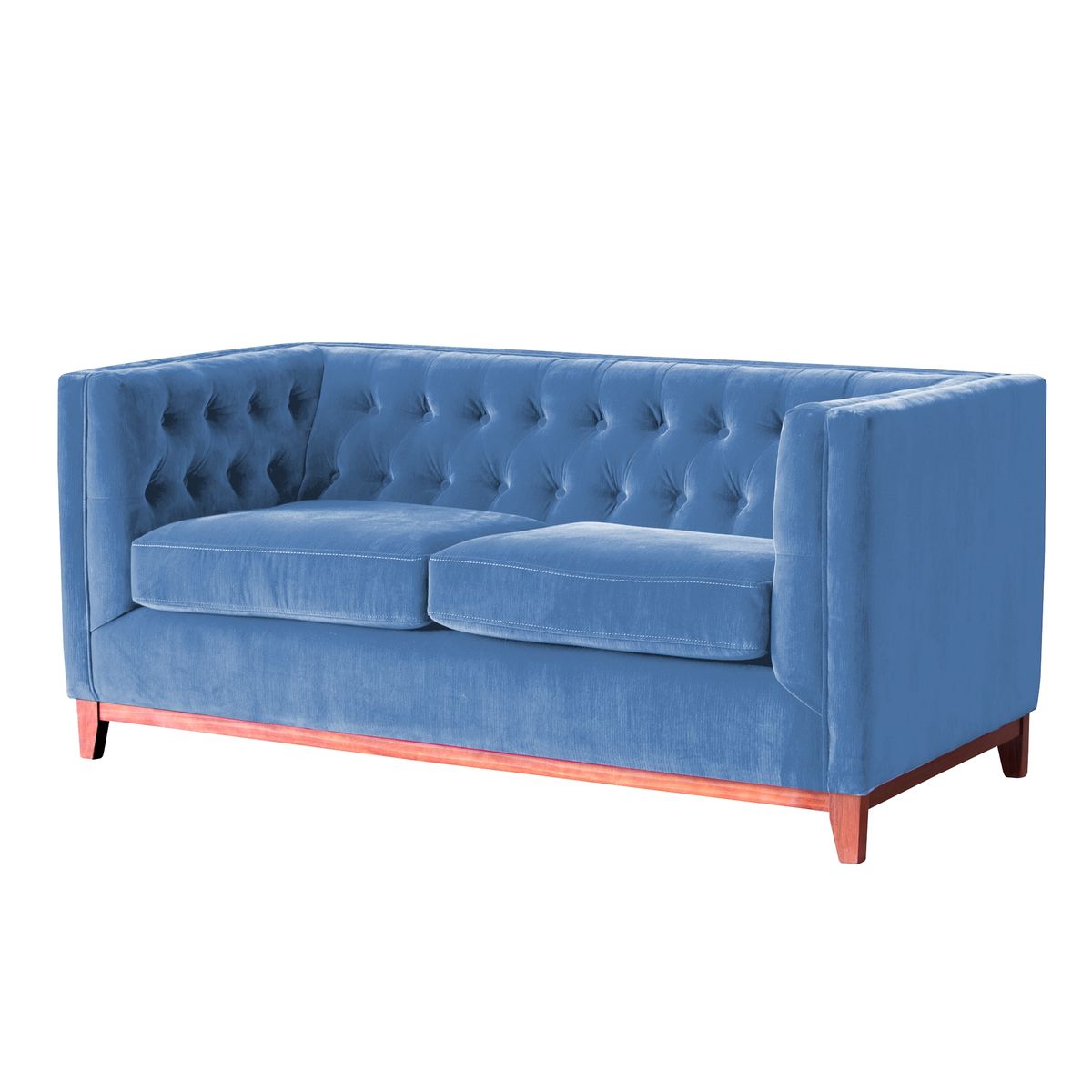 LATAM HOME - Sofa Roma 2 Cuerpos Capitoné Tela Velvet Azul Petroleo