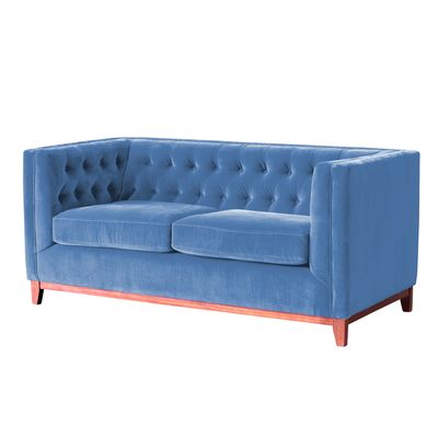 Imagen 2 del producto Sofa Roma 2 Cuerpos Capitoné Tela Velvet Azul Petroleo
