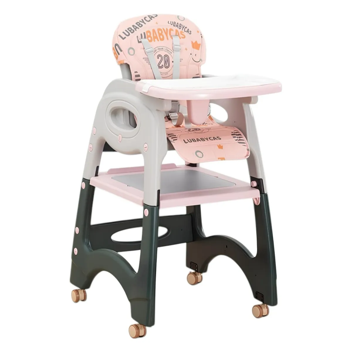 LUBABYCAS - Silla De Comer Multifuncional Con Ruedas Rosada Lubabycas