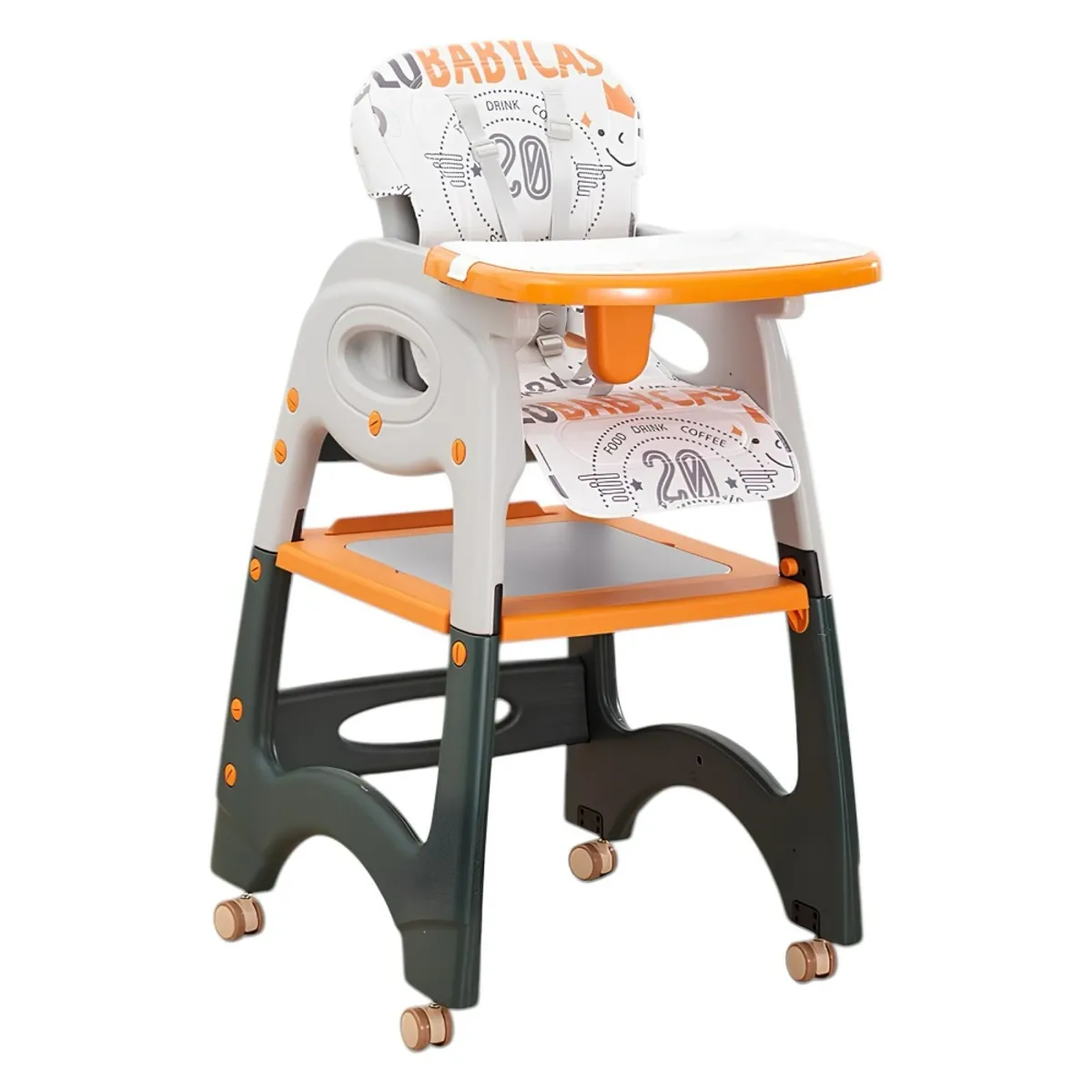 LUBABYCAS - Silla De Comer Multifuncional Con Ruedas Naranja Lubabycas