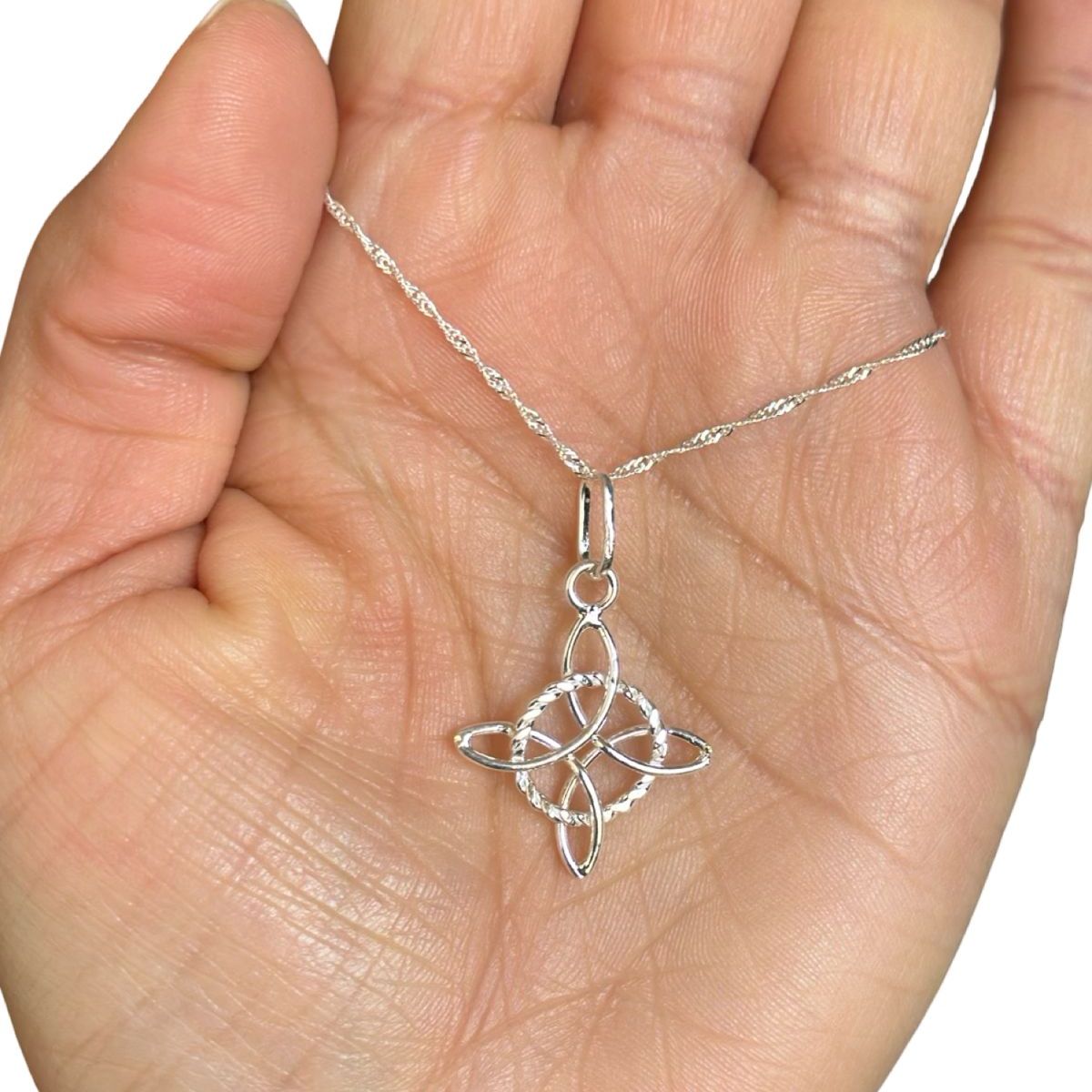 GENERICO - Collar Nudo De Bruja Amuleto Protección Plata Ley 925 Caja