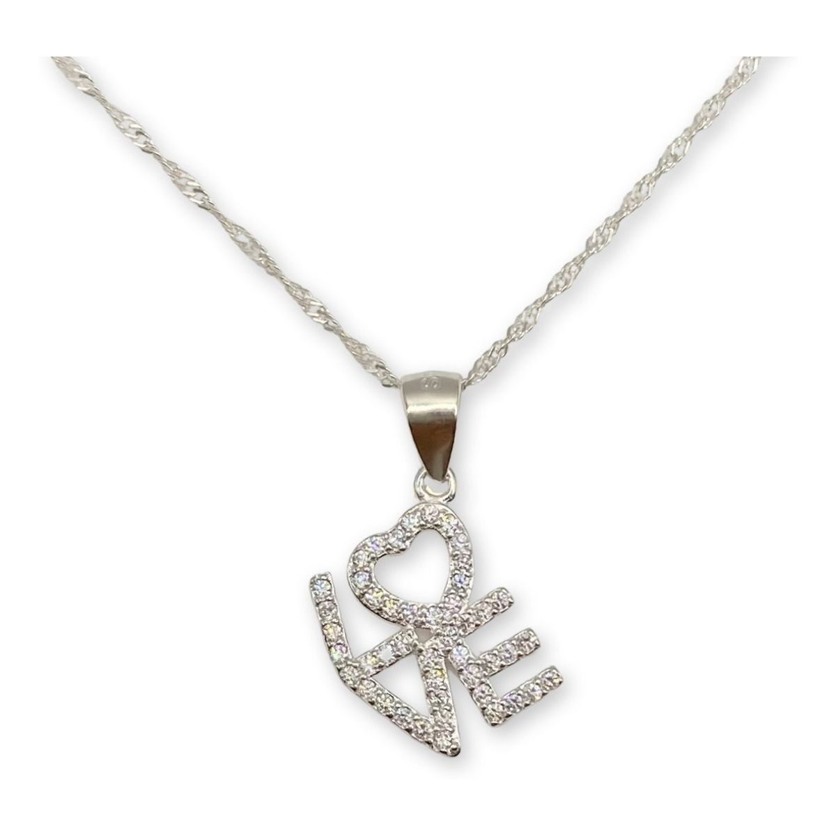GENERICO - Collar Dije Love Amor Corazón Circones Plata Ley 925 Caja