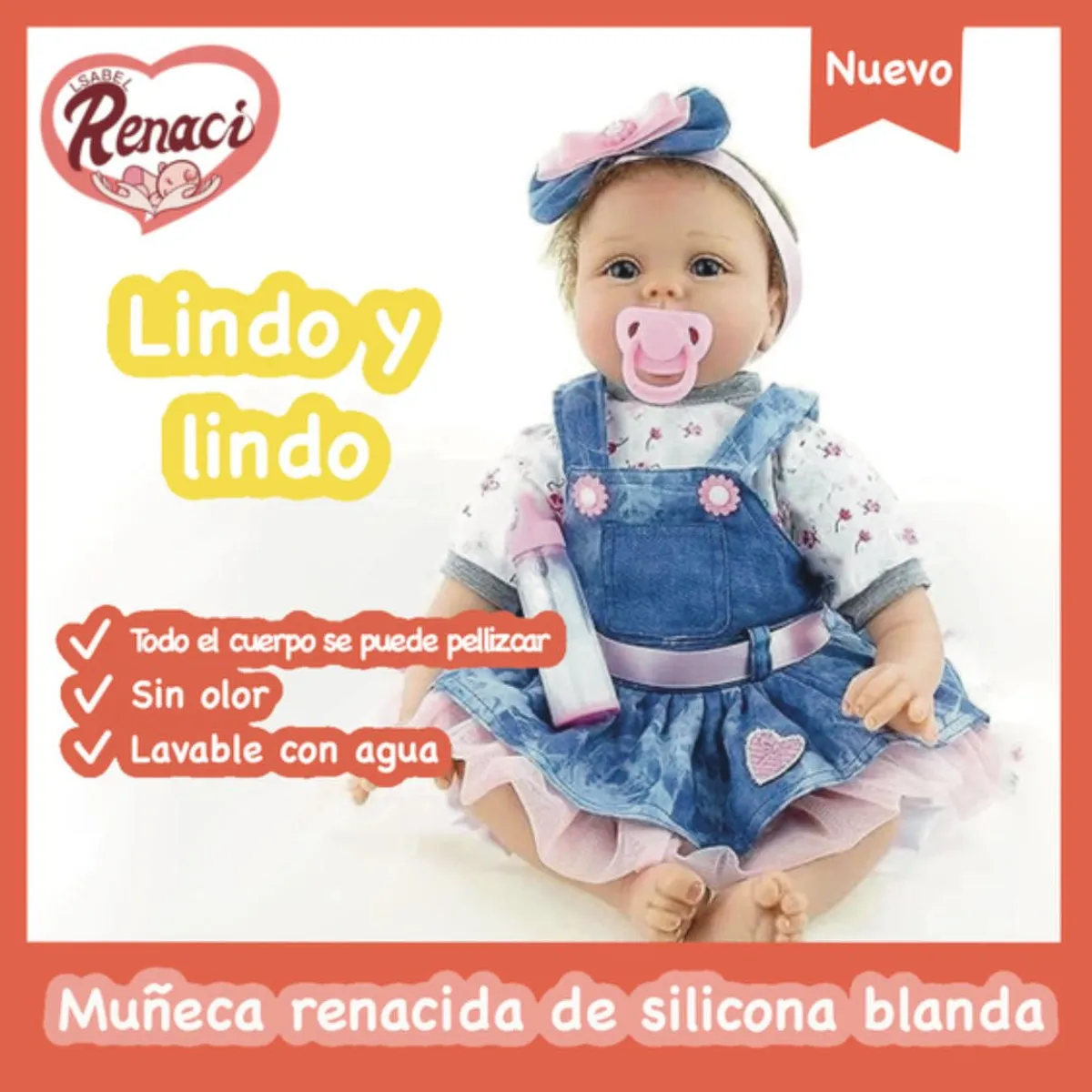 LSABEL RENACI - Bebe Reborn Muñeca Silicon Suave 55cm Colores Azul