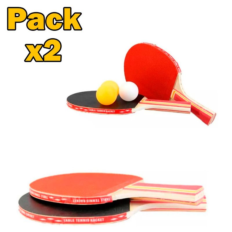 GENERICO - Pack X2 Set Juego Dos Paletas Raquetas Ping Pong + 3 Pelotas