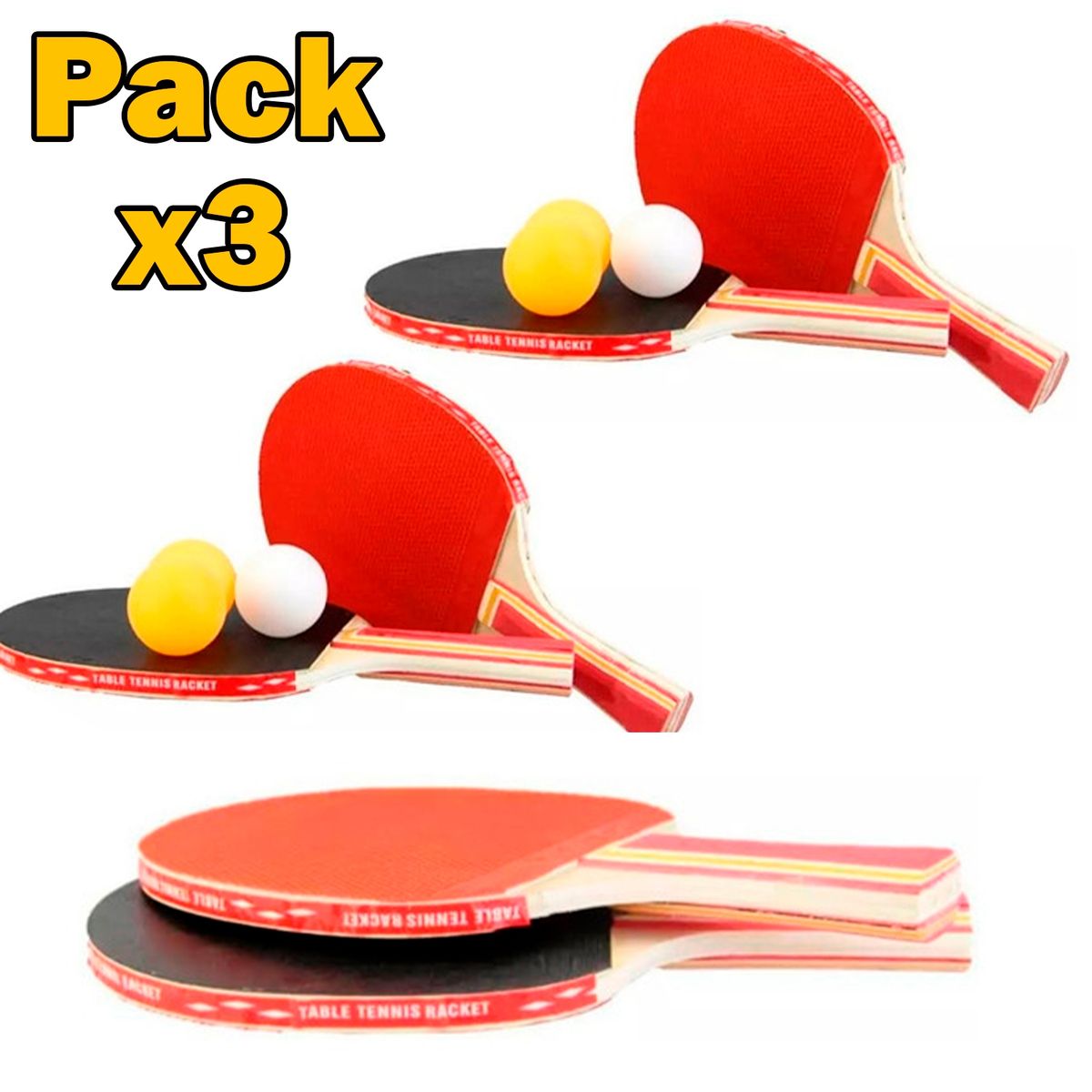 GENERIC - Pack X3 Set Juego Dos Paletas Raquetas Ping Pong + 3 Pelotas