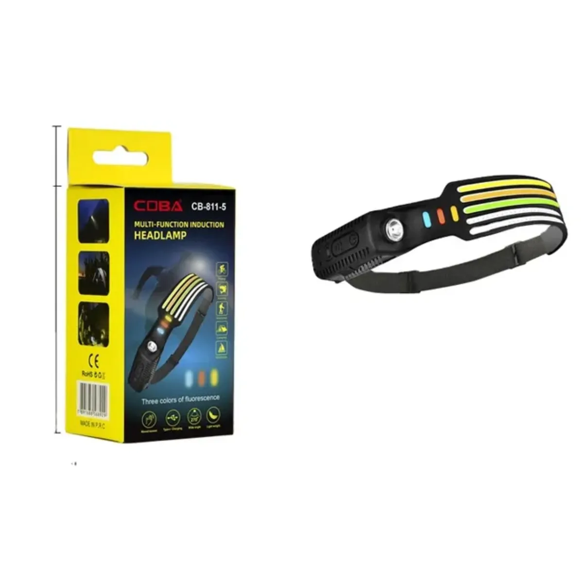 COBA - Faro Linterna Delantera Frontal Led Recargable C Sensor Cob