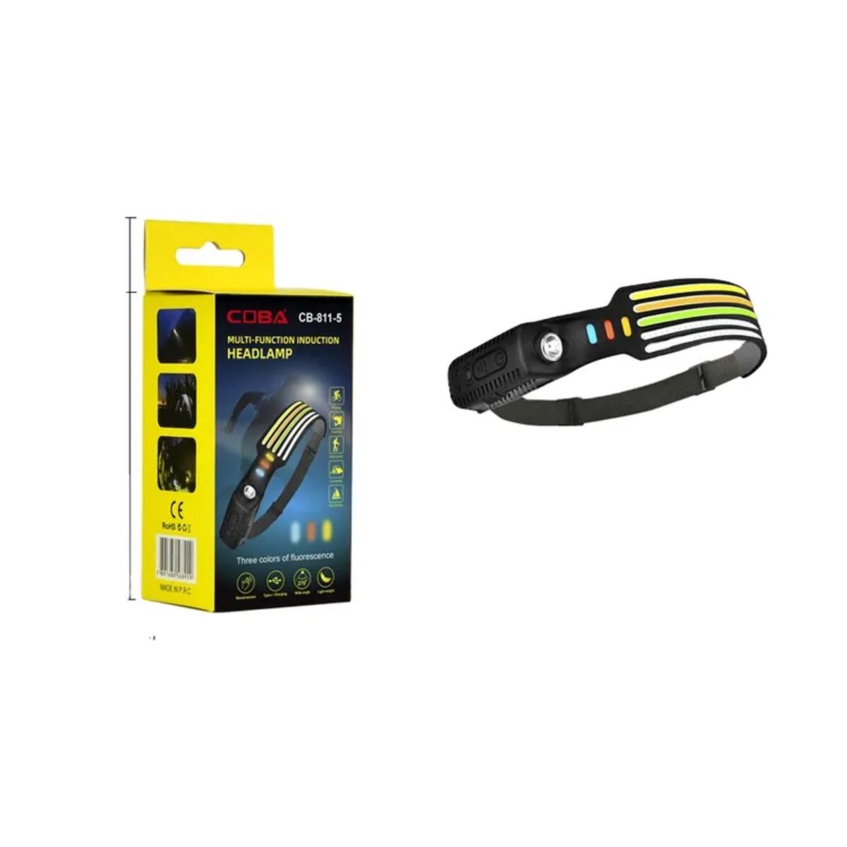 COBA - Faro Linterna Delantera Frontal Led Recargable C Sensor Cob