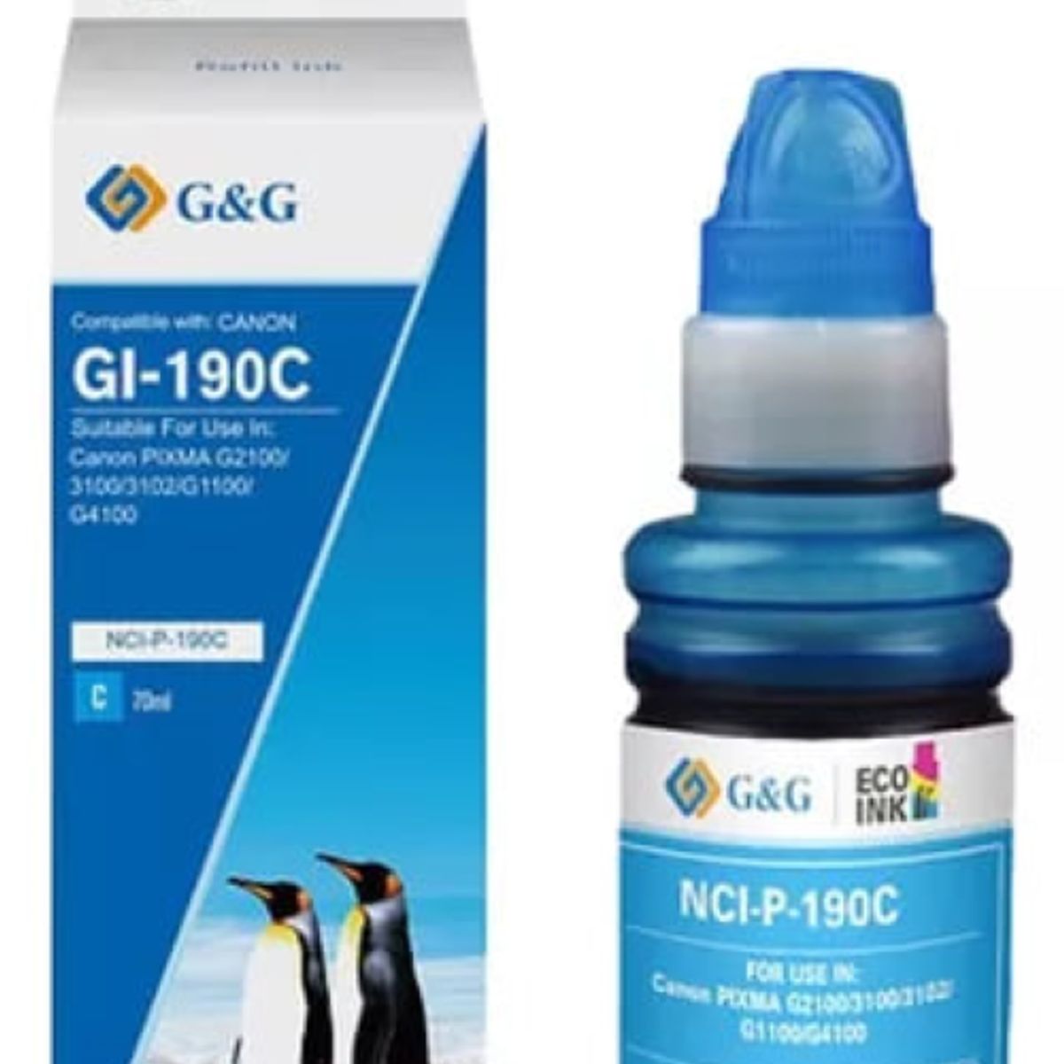 LOGIC - Tinta Cian Refill Ink Para Canon Gi-190 /790/890/990 G&G 70 ml