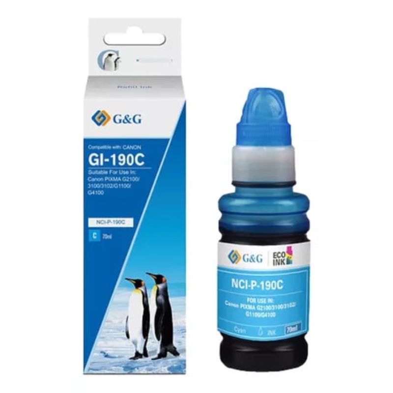 LOGIC - Tinta Cian Refill Ink Para Canon Gi-190 /790/890/990 G&G 70 ml