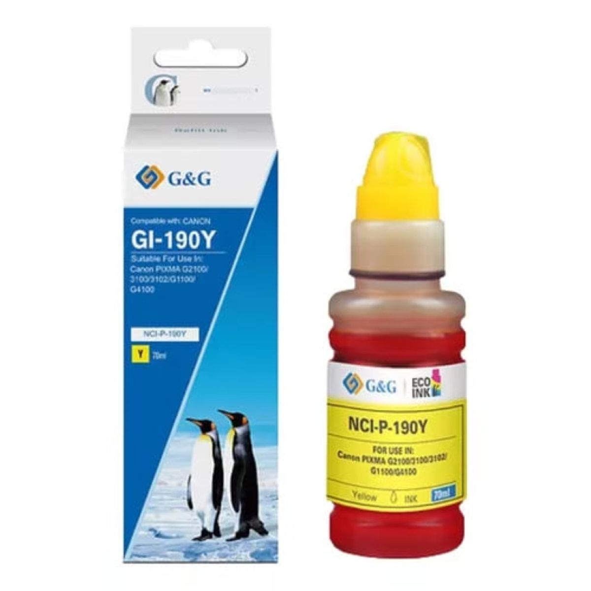 LOGIC - Tinta Amarilla Refill Ink Para Canon Gi-190 /790/890/990 G&G 70 ml