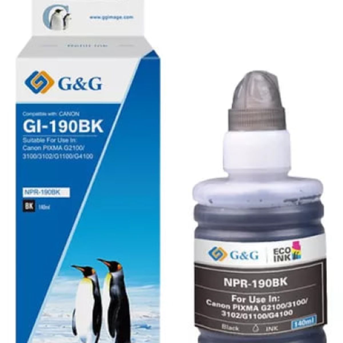 LOGIC - Tinta Refill Ink Para Canon GI-190 /790/890/990 Negro 140 ml