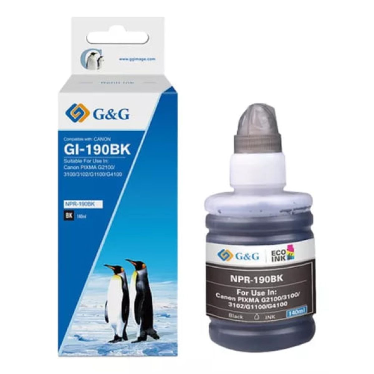 LOGIC - Tinta Refill Ink Para Canon GI-190 /790/890/990 Negro 140 ml