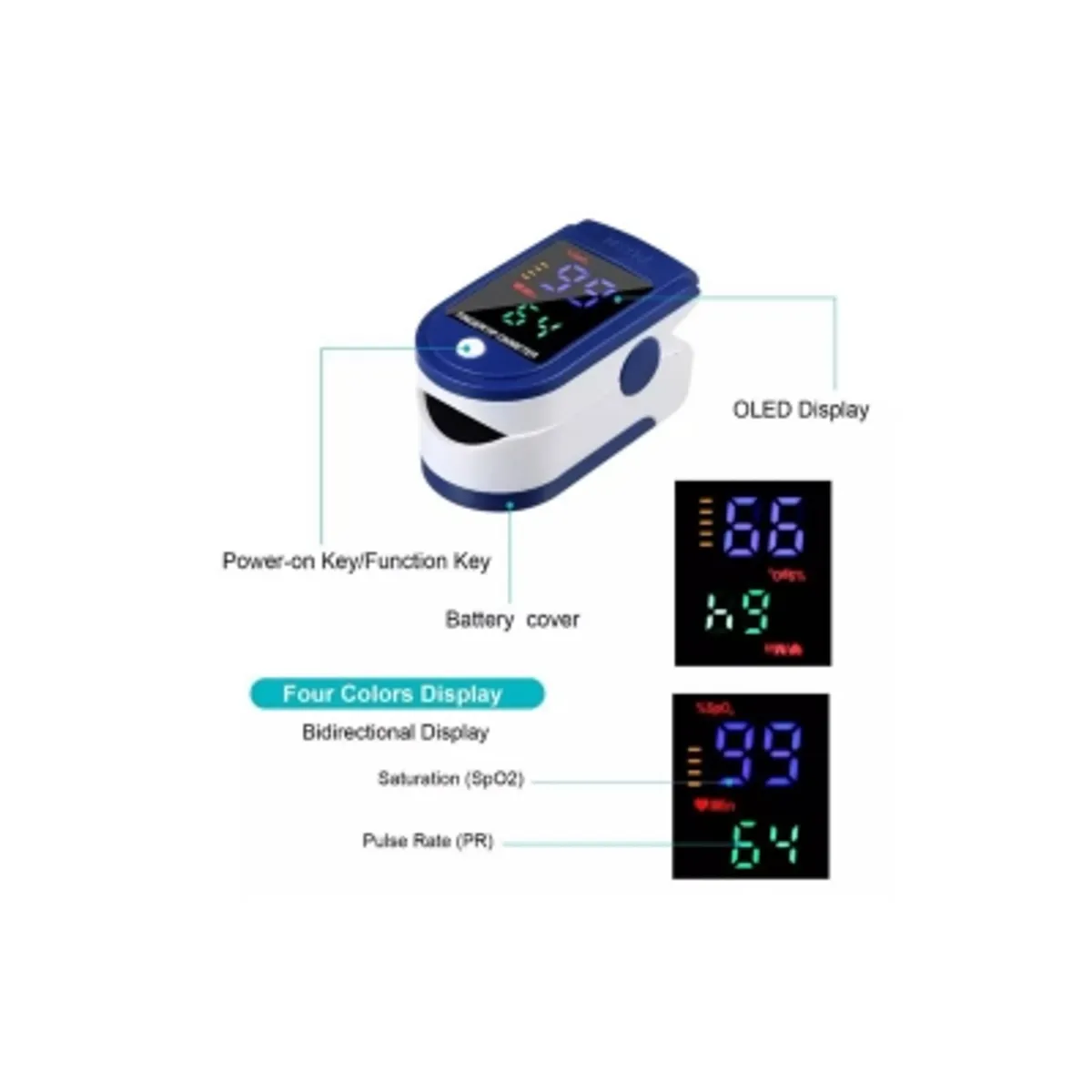 GENERICO - Oximetro Saturometro Pulsometro Pediátrico Y Para Adultos con pilas incorporadas