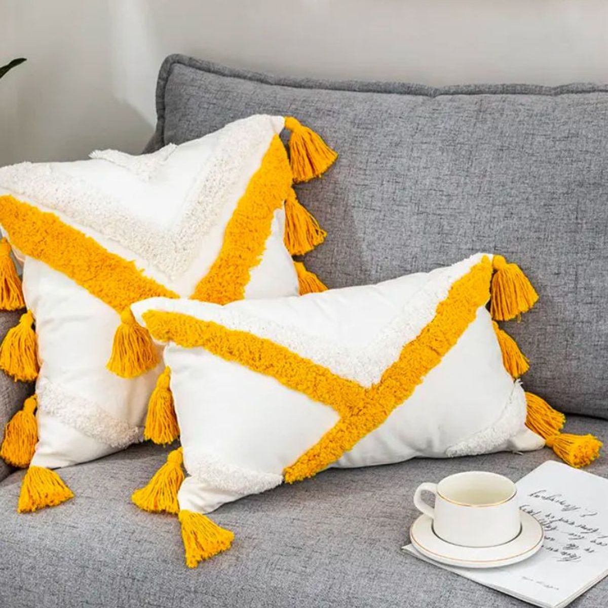 BOHEMIK - Cojín Aída tonos claros 30 cm x 50 cm