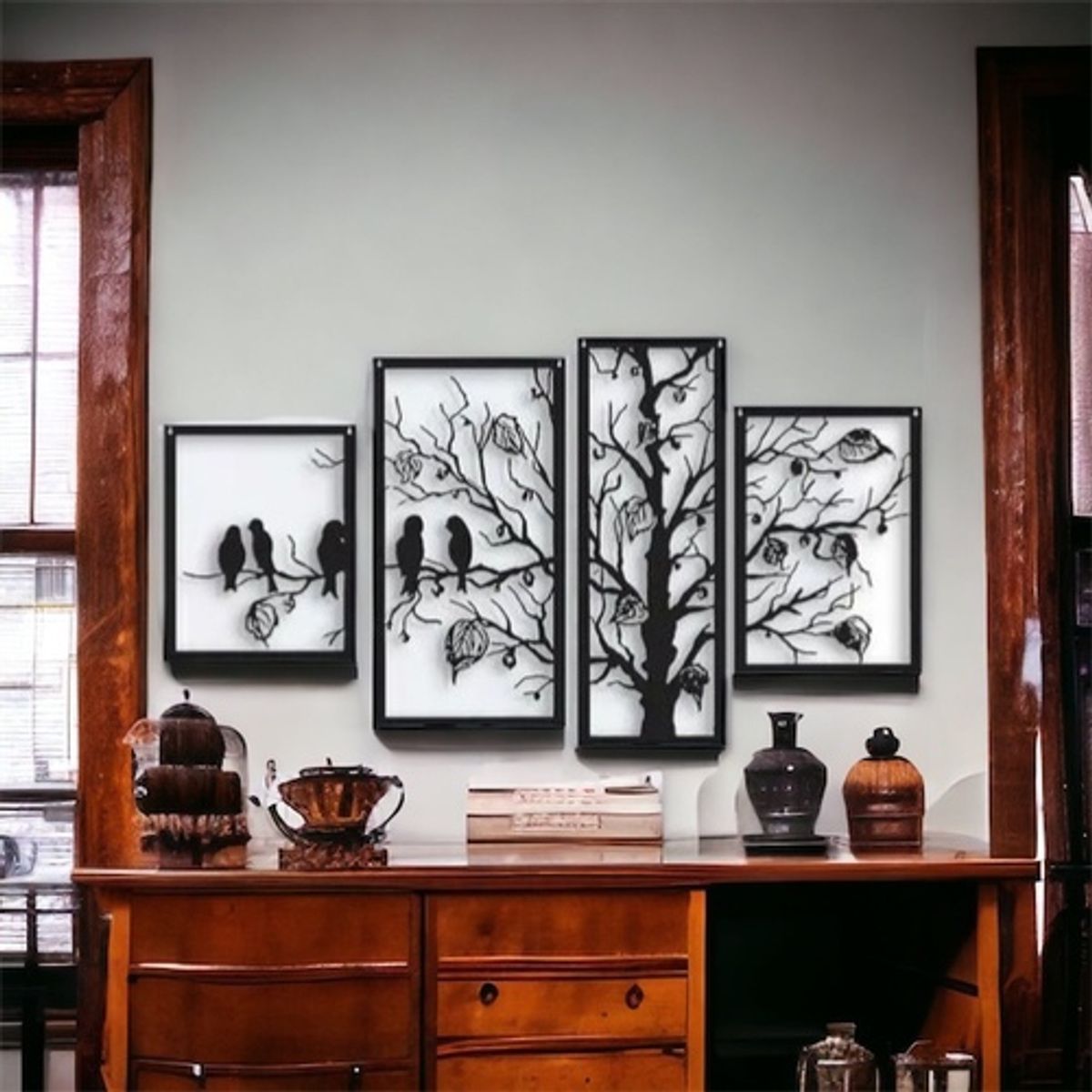 GENERICO - CUADRO  ARBOL OTOÑO INVIERNO ARTESANAL EN MADERA MDF 3MM