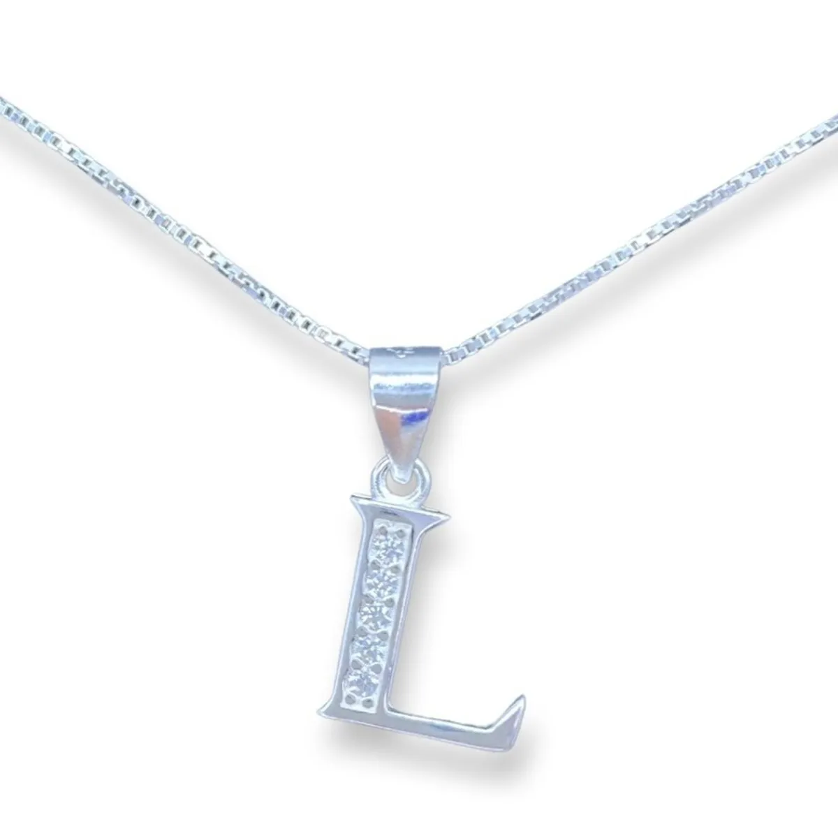 GENERICO - Collar Letra L Circones Veneciana Plata Italiana 925 +caja