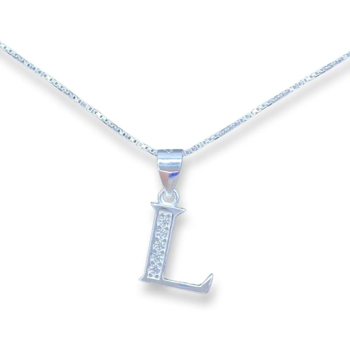 GENERICO - Collar Letra L Circones Veneciana Plata Italiana 925 +caja